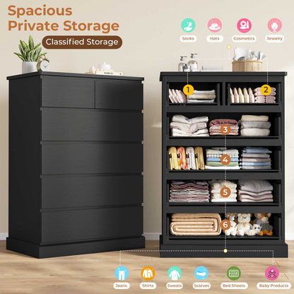 DICTAC | 43.9" Tall Dresser with 6 Drawers, Modern Vertical Chest of Drawers for Bedroom, Narrow Wood Storage Cabinet for Closet, Hallway & Small Spaces (Black/White)