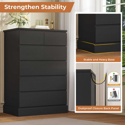 DICTAC | 43.9" Tall Dresser with 6 Drawers, Modern Vertical Chest of Drawers for Bedroom, Narrow Wood Storage Cabinet for Closet, Hallway & Small Spaces (Black/White)