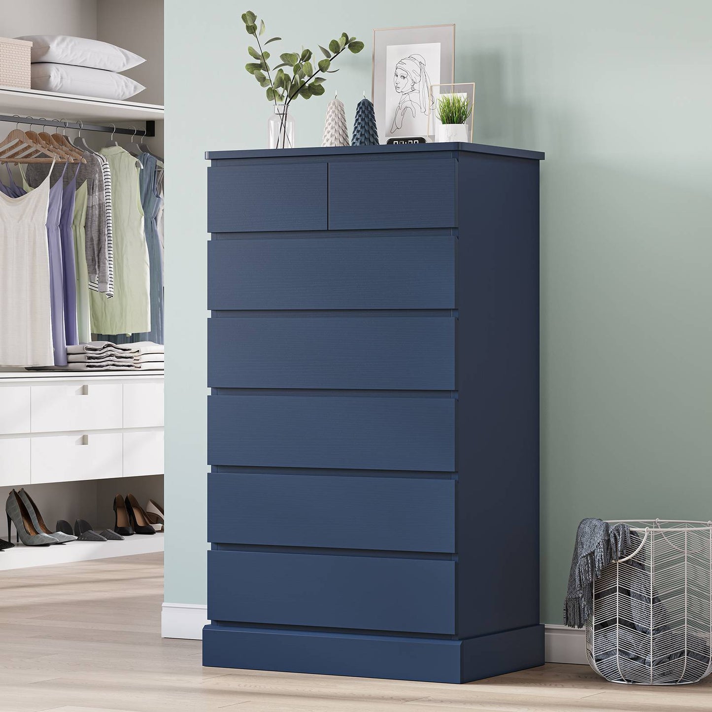 DICTAC | 51.8" Tall Dresser with 7 Drawers, Extra-Tall Vertical Chest of Drawers, Modern Narrow Storage Cabinet for Bedroom, Closet & Small Spaces(Black/White)