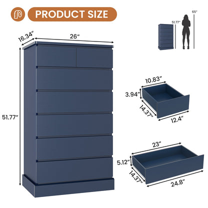 DICTAC | 51.8" Tall Dresser with 7 Drawers, Extra-Tall Vertical Chest of Drawers, Modern Narrow Storage Cabinet for Bedroom, Closet & Small Spaces(Black/White)