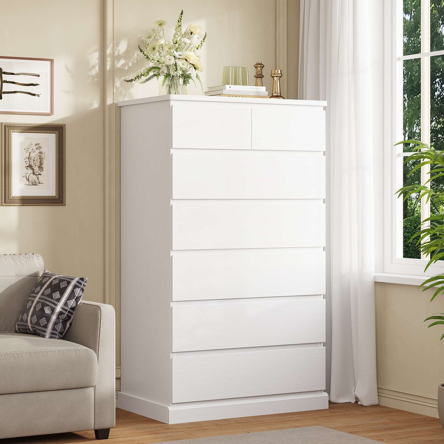 DICTAC | 51.8" Tall Dresser with 7 Drawers, Extra-Tall Vertical Chest of Drawers, Modern Narrow Storage Cabinet for Bedroom, Closet & Small Spaces(Black/White)