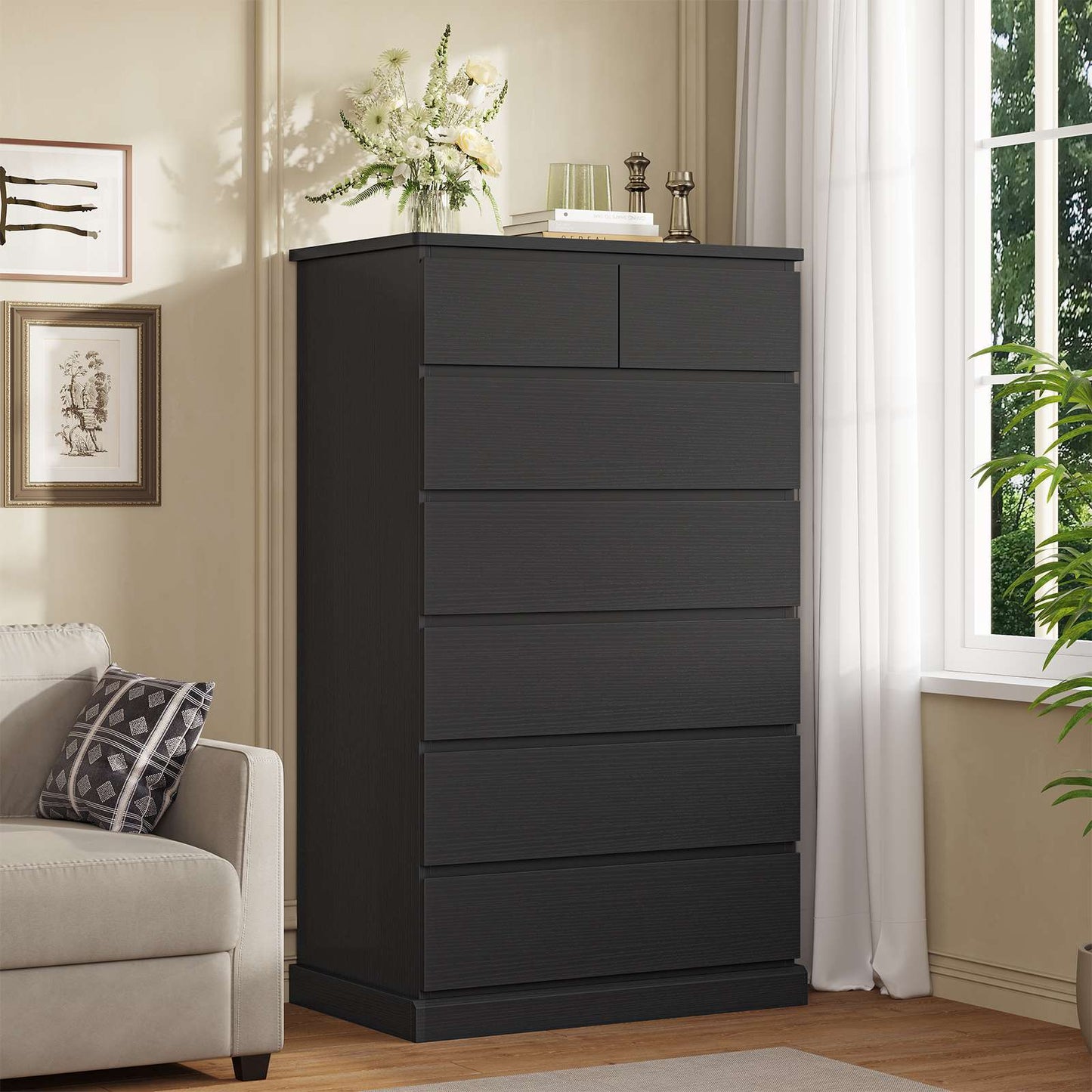 DICTAC | 51.8" Tall Dresser with 7 Drawers, Extra-Tall Vertical Chest of Drawers, Modern Narrow Storage Cabinet for Bedroom, Closet & Small Spaces(Black/White)