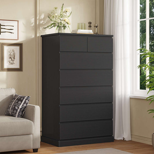 DICTAC | 51.8" Tall Dresser with 7 Drawers, Extra-Tall Vertical Chest of Drawers, Modern Narrow Storage Cabinet for Bedroom, Closet & Small Spaces(Black/White)