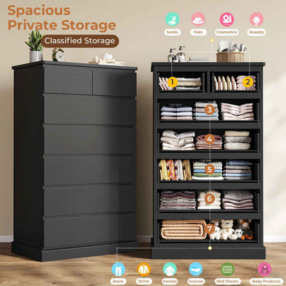 DICTAC | 51.8" Tall Dresser with 7 Drawers, Extra-Tall Vertical Chest of Drawers, Modern Narrow Storage Cabinet for Bedroom, Closet & Small Spaces(Black/White)