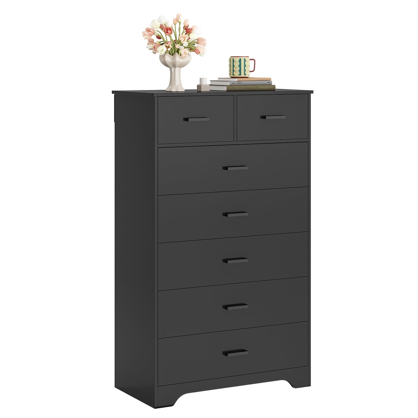 DICTAC | 55.7" Tall Dresser with 7 Drawers, Wide Vertical Chest of Drawers, Large Storage Organizer for Bedroom, Nursery & Living Room (Black/White)