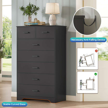 DICTAC | 55.7" Tall Dresser with 7 Drawers, Wide Vertical Chest of Drawers, Large Storage Organizer for Bedroom, Nursery & Living Room (Black/White)