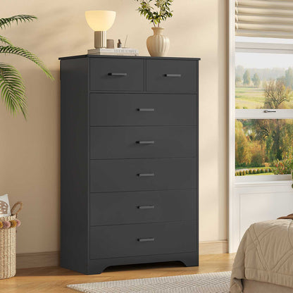 DICTAC | 55.7" Tall Dresser with 7 Drawers, Wide Vertical Chest of Drawers, Large Storage Organizer for Bedroom, Nursery & Living Room (Black/White)