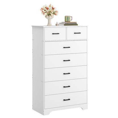 DICTAC | 55.7" Tall Dresser with 7 Drawers, Wide Vertical Chest of Drawers, Large Storage Organizer for Bedroom, Nursery & Living Room (Black/White)