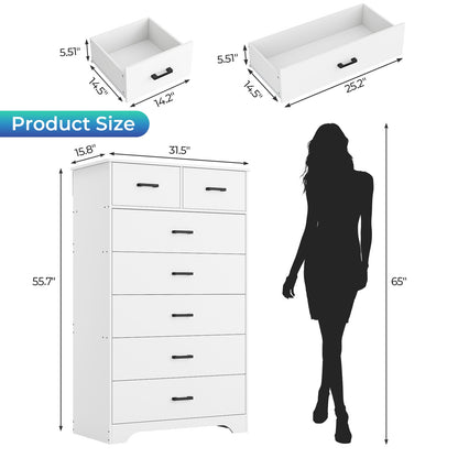 DICTAC | 55.7" Tall Dresser with 7 Drawers, Wide Vertical Chest of Drawers, Large Storage Organizer for Bedroom, Nursery & Living Room (Black/White)