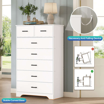 DICTAC | 55.7" Tall Dresser with 7 Drawers, Wide Vertical Chest of Drawers, Large Storage Organizer for Bedroom, Nursery & Living Room (Black/White)