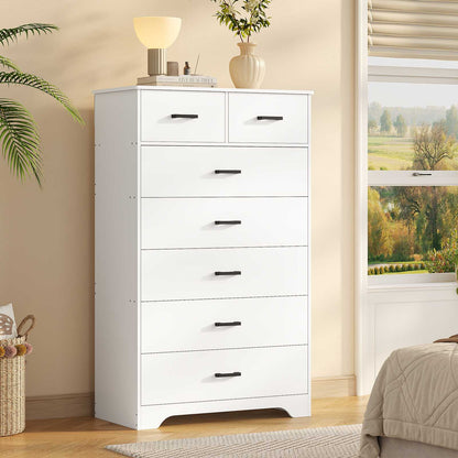 DICTAC | 55.7" Tall Dresser with 7 Drawers, Wide Vertical Chest of Drawers, Large Storage Organizer for Bedroom, Nursery & Living Room (Black/White)