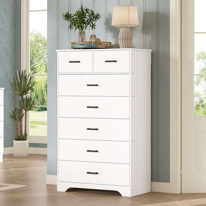 DICTAC | 55.7" Tall Dresser with 7 Drawers, Wide Vertical Chest of Drawers, Large Storage Organizer for Bedroom, Nursery & Living Room (Black/White)