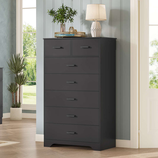 DICTAC | 55.7" Tall Dresser with 7 Drawers, Wide Vertical Chest of Drawers, Large Storage Organizer for Bedroom, Nursery & Living Room (Black/White)