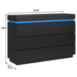 DICTAC | 6 Drawer Dresser with Sliding Top, LED Lights & Charging Station, Wide Black Storage Dresser for Bedroom