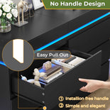 DICTAC | 6 Drawer Dresser with Sliding Top, LED Lights & Charging Station, Wide Black Storage Dresser for Bedroom