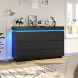DICTAC | 6 Drawer Dresser with Sliding Top, LED Lights & Charging Station, Wide Black Storage Dresser for Bedroom