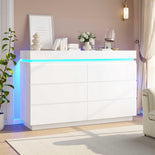 DICTAC | 6 Drawer Dresser with Sliding Top, LED Lights & Charging Station, Wide Black Storage Dresser for Bedroom