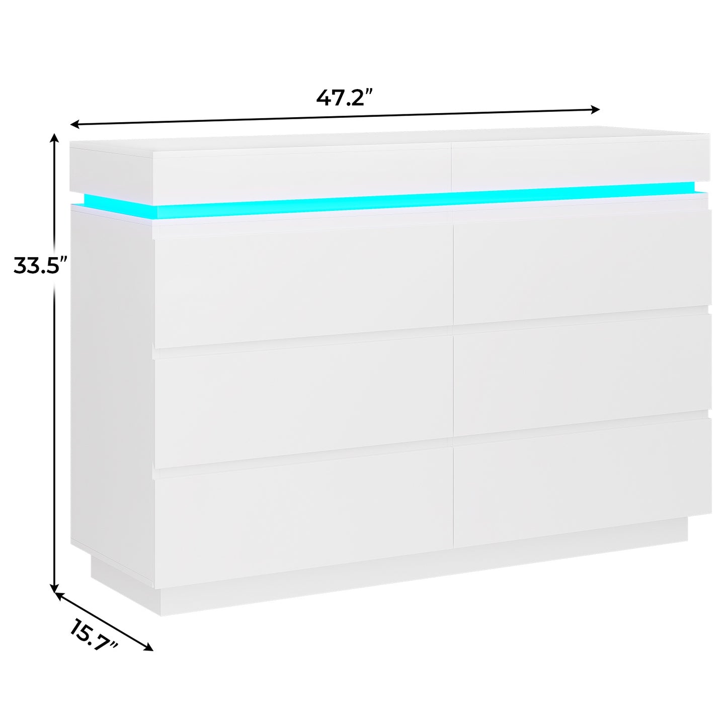 DICTAC | 6 Drawer Dresser with Sliding Top, LED Lights & Charging Station, Wide Black Storage Dresser for Bedroom