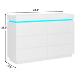 DICTAC | 6 Drawer Dresser with Sliding Top, LED Lights & Charging Station, Wide Black Storage Dresser for Bedroom