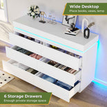 DICTAC | 6 Drawer Dresser with Sliding Top, LED Lights & Charging Station, Wide Black Storage Dresser for Bedroom