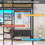 DICTAC | Twin Loft Bed with L-Shaped Desk, Storage Shelves, Coat Rack & Charging Station, LED Metal Loft Bed