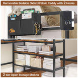 DICTAC | Twin Loft Bed with L-Shaped Desk, Storage Shelves, Coat Rack & Charging Station, LED Metal Loft Bed