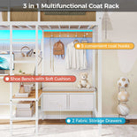 DICTAC | Twin Loft Bed with L-Shaped Desk, Storage Shelves, Coat Rack & Charging Station, LED Metal Loft Bed