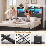 DICTAC Farmhouse Bed Frame with 6 Storage Drawers, Bookcase Headboard, LED Lights & Charging Station