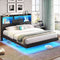 DICTAC | Queen Floating Bed Frame with LED Lights, Storage Headboard & Charging Station, Modern Metal Platform Bed, Black