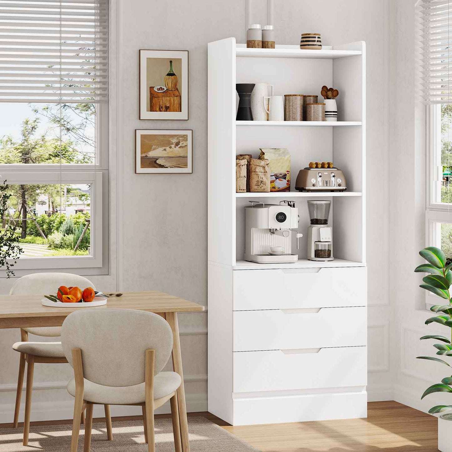 DICTAC | 73.23'' Tall Bookcase with Drawers & Shelves, Modern Black Storage Cabinet and Freestanding Closet Organizer for Bedroom & Home Office