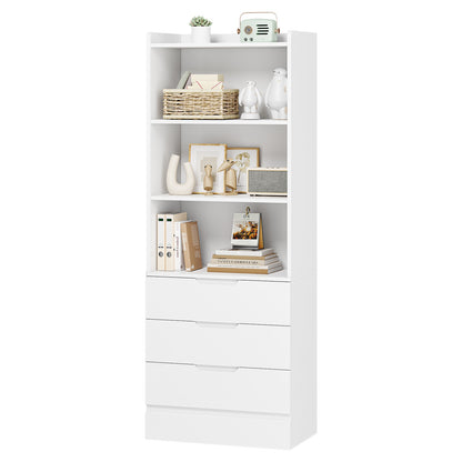 DICTAC | 73.23'' Tall Bookcase with Drawers & Shelves, Modern Black Storage Cabinet and Freestanding Closet Organizer for Bedroom & Home Office