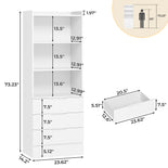 DICTAC | 73.23'' Tall Bookcase with Drawers & Shelves, Modern Black Storage Cabinet and Freestanding Closet Organizer for Bedroom & Home Office