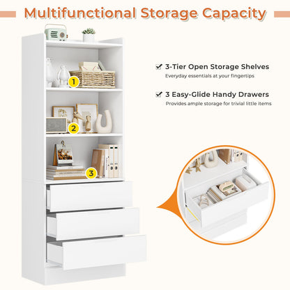 DICTAC | 73.23'' Tall Bookcase with Drawers & Shelves, Modern Black Storage Cabinet and Freestanding Closet Organizer for Bedroom & Home Office