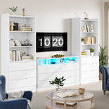 DICTAC | 73.23'' Tall Bookcase with Drawers & Shelves, Modern Black Storage Cabinet and Freestanding Closet Organizer for Bedroom & Home Office