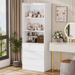 DICTAC | 73.23'' Tall Bookcase with Drawers & Shelves, Modern Black Storage Cabinet and Freestanding Closet Organizer for Bedroom & Home Office