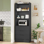 DICTAC | 73.23'' Tall Bookcase with Drawers & Shelves, Modern Black Storage Cabinet and Freestanding Closet Organizer for Bedroom & Home Office