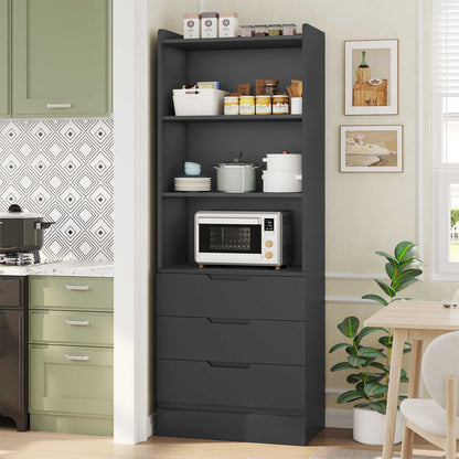 DICTAC | 73.23'' Tall Bookcase with Drawers & Shelves, Modern Black Storage Cabinet and Freestanding Closet Organizer for Bedroom & Home Office