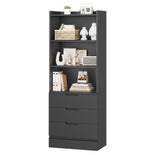 DICTAC | 73.23'' Tall Bookcase with Drawers & Shelves, Modern Black Storage Cabinet and Freestanding Closet Organizer for Bedroom & Home Office