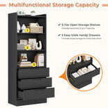 DICTAC | 73.23'' Tall Bookcase with Drawers & Shelves, Modern Black Storage Cabinet and Freestanding Closet Organizer for Bedroom & Home Office