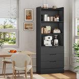 DICTAC | 73.23'' Tall Bookcase with Drawers & Shelves, Modern Black Storage Cabinet and Freestanding Closet Organizer for Bedroom & Home Office