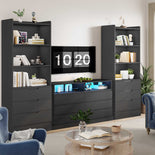 DICTAC | 73.23'' Tall Bookcase with Drawers & Shelves, Modern Black Storage Cabinet and Freestanding Closet Organizer for Bedroom & Home Office