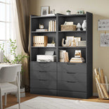 DICTAC | 73.23'' Tall Bookcase with Drawers & Shelves, Modern Black Storage Cabinet and Freestanding Closet Organizer for Bedroom & Home Office