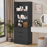 DICTAC | 73.23'' Tall Bookcase with Drawers & Shelves, Modern Black Storage Cabinet and Freestanding Closet Organizer for Bedroom & Home Office