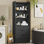 DICTAC | 73.23'' Tall Bookcase with Drawers & Shelves, Modern Black Storage Cabinet and Freestanding Closet Organizer for Bedroom & Home Office