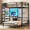 DICTAC | Twin Over Twin Bunk Bed with Study Desk, Storage Drawer, Shelving & Charging Station, LED Metal Frame (White/Black/Pink)
