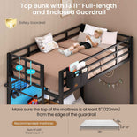 DICTAC | Twin Over Twin Bunk Bed with Study Desk, Storage Drawer, Shelving & Charging Station, LED Metal Frame (White/Black/Pink)