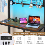 DICTAC | Twin Over Twin Bunk Bed with Study Desk, Storage Drawer, Shelving & Charging Station, LED Metal Frame (White/Black/Pink)
