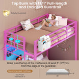 DICTAC | Twin Over Twin Bunk Bed with Study Desk, Storage Drawer, Shelving & Charging Station, LED Metal Frame (White/Black/Pink)