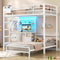 DICTAC | Twin Over Twin Bunk Bed with Study Desk, Storage Drawer, Shelving & Charging Station, LED