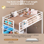 DICTAC | Twin Over Twin Bunk Bed with Study Desk, Storage Drawer, Shelving & Charging Station, LED Metal Frame (White/Black/Pink)